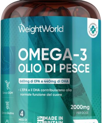 Omega 3 olio di pesce 2000 mg, 660 mg EPA e 440 mg DHA, integratore di olio di pesce Omega3 e acidi grassi essenziali in 240 Softgel (4 mesi), EPA e DHA contribuiscono alla normale funzione cardiaca (EFSA)
