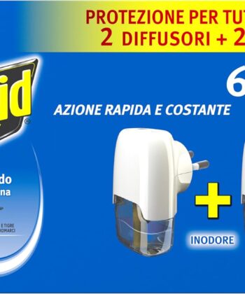RAID Electric Liquid Antimosquito Common and Tiger, inodore, dimensioni comode, confezione di 2 diffusori e 2 ricariche, 60 notti
