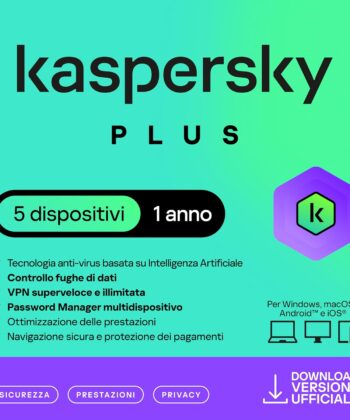 Kaspersky Plus Internet Security 2025| 5 dispositivi | 1 anno | Con Anti-Phishing e Firewall | VPN illimitata | Password Manager | Protezione banking online | PC/Mac/mobili | Attivazione e-mail
